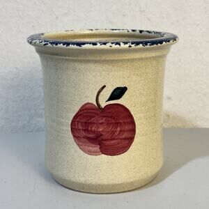 Farmhouse Apple Utensil Holder Stoneware Pottery Organizer Crock Kitchen Decor